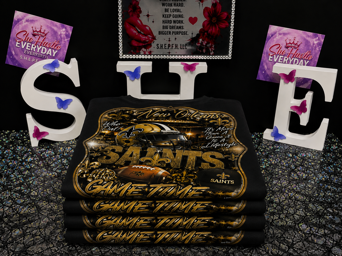 S.H.E. Saints Game Time Shirt – Black & Gold