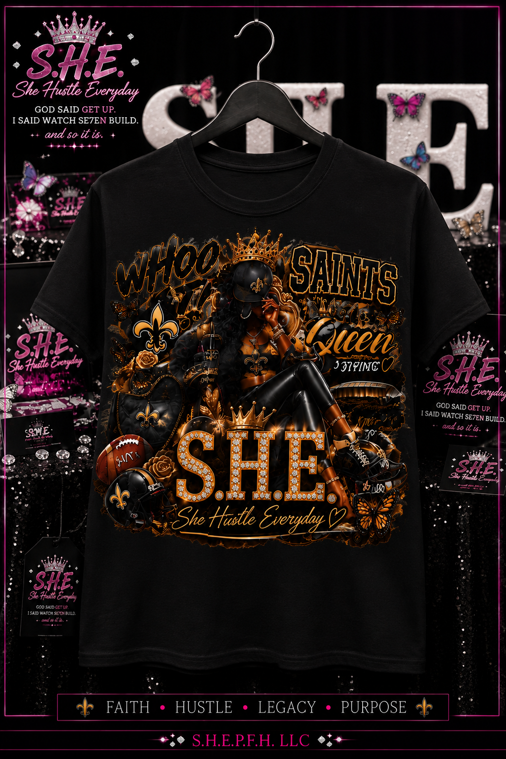 S.H.E. Saints Game Time Shirt – Black & Gold
