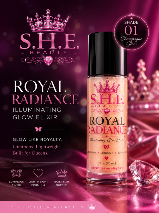 S.H.E. Beauty Royal Radiance Illuminating Glow Elixir luxury liquid illuminator for radiant, lightweight, buildable glow.